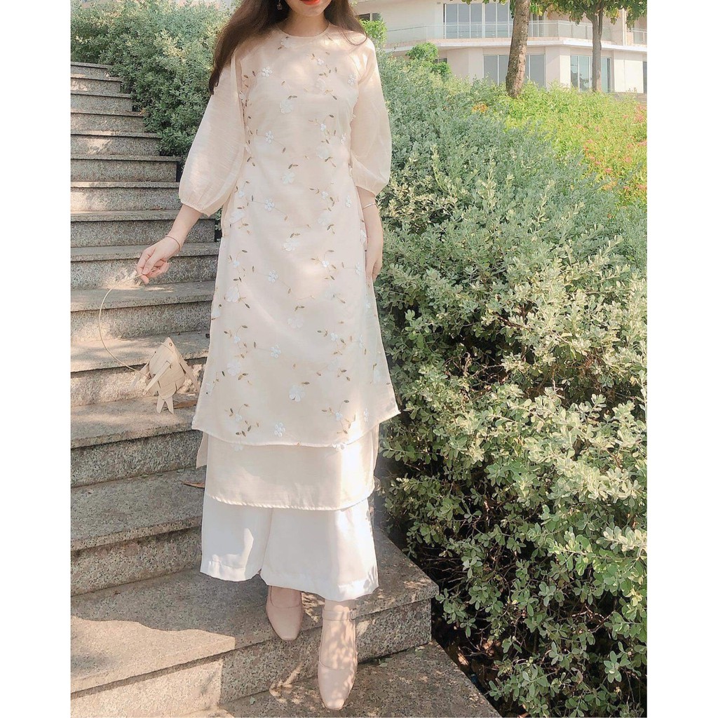 Mặc gì đẹp: Set áo dài cách tân hoa nổi 3D dáng dài - Sienna Dress