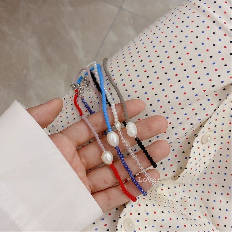 Dây chuyền/ vòng tay Smileday xỏ hạt cườm hai màu đơn giản thời trang Hàn Quốc