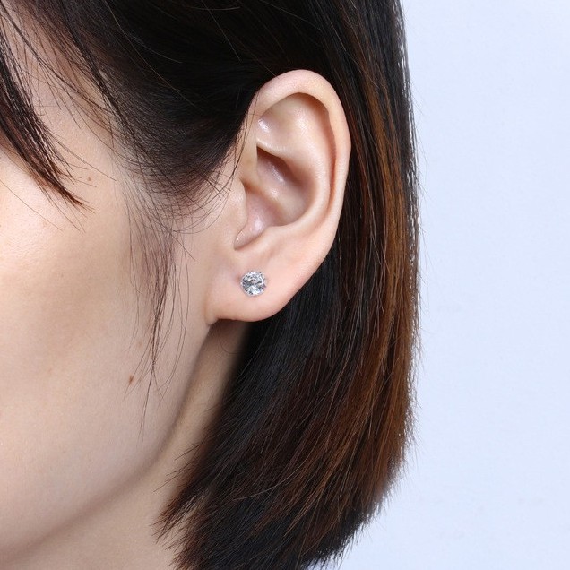 Bông tai bạc ý 925 nụ đá Silver khuyên tai nữ nam