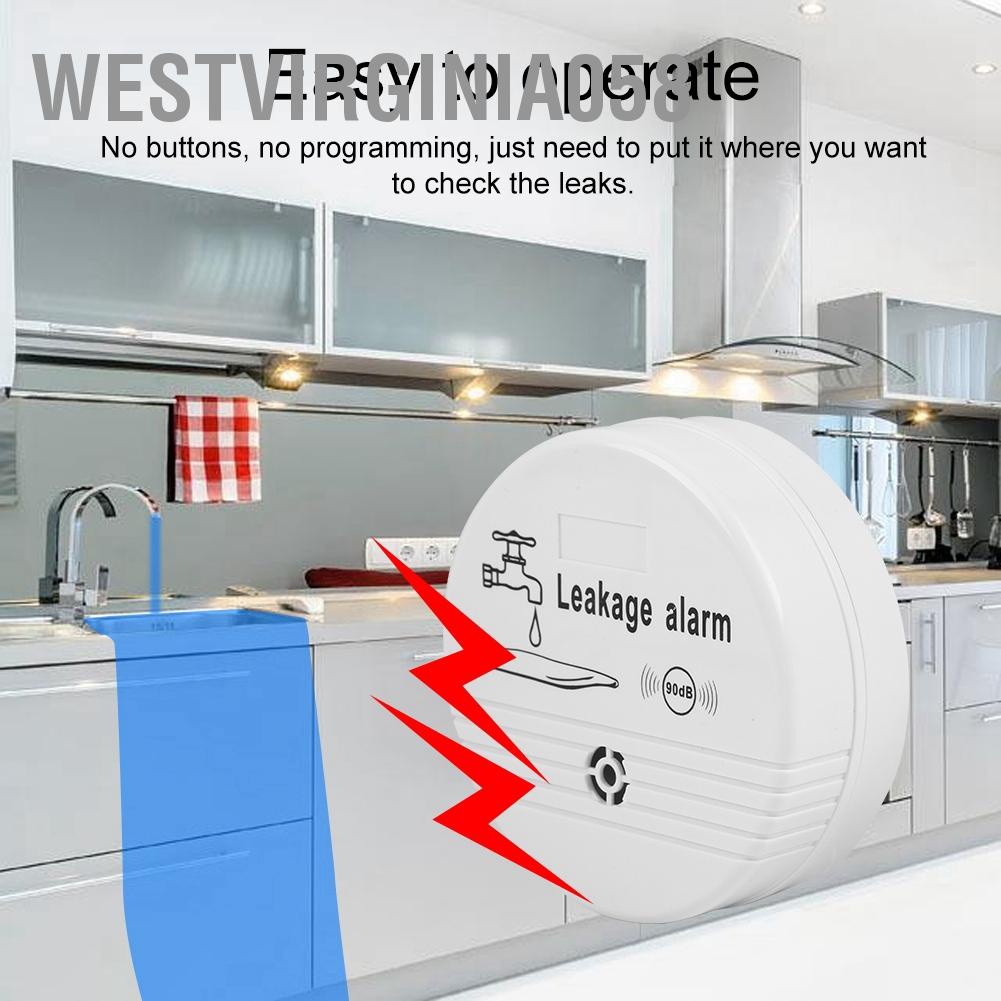 Westvirginia058 90 dB Bộ cảm biến phát hiện rò rỉ nước không dây gia đình Cảnh báo cho nhà vệ sinh bếp