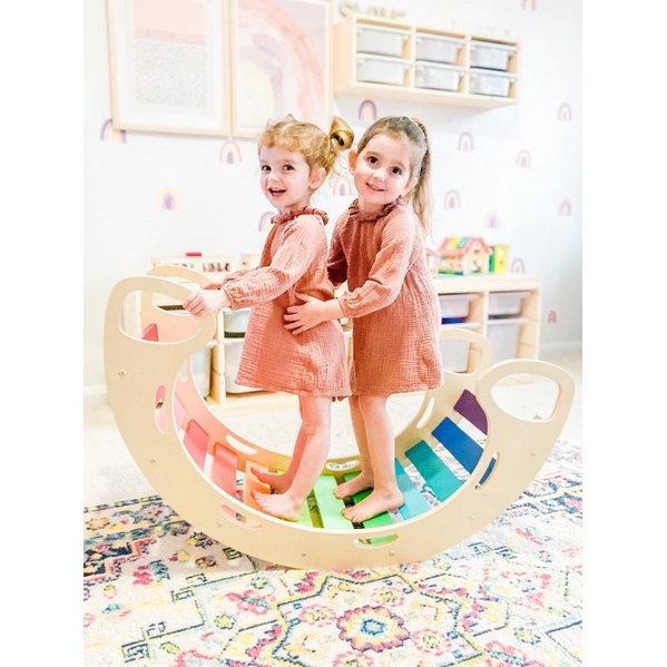 Đồ Chơi Bập Bênh Cầu Vồng Bằng Gỗ Đa Năng Cho Bé