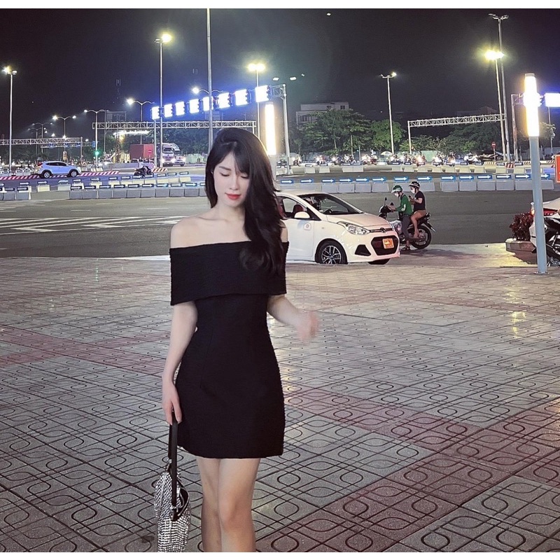 Váy Trễ Vai Xốp Vân Sóng Dáng Ôm Sexy 3 Màu Hàng 2 Lớp Có Ảnh Thật Kèm Video