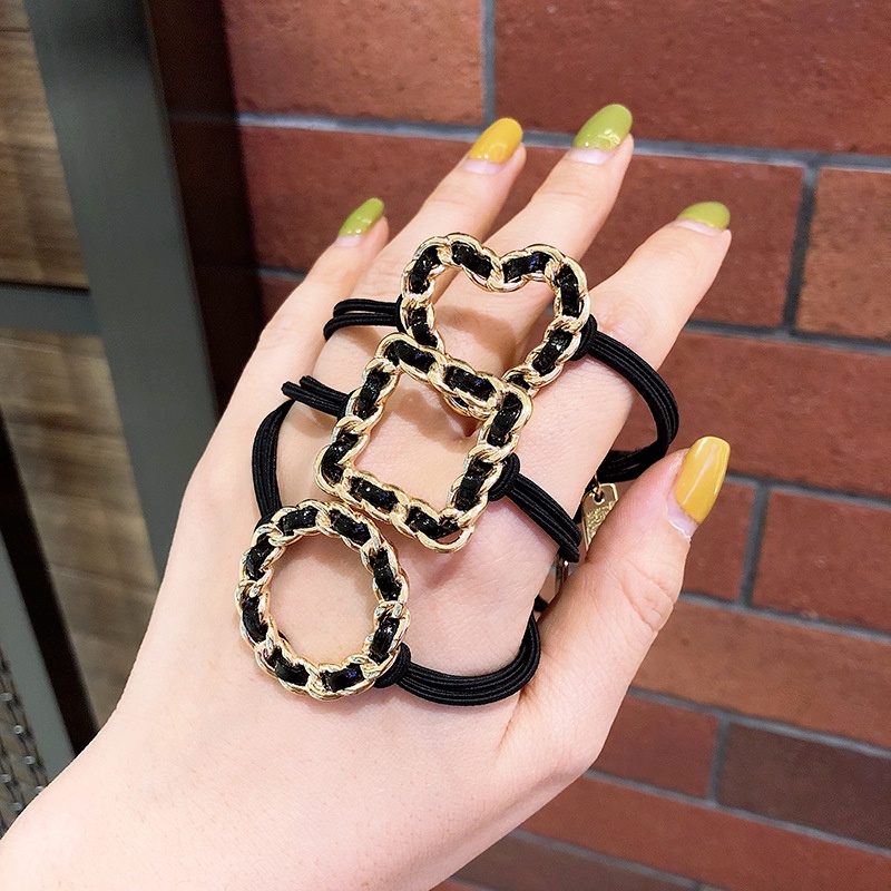 Dây Cột Tóc Co Giãn Đính Hạt Hình Trái Tim/Vuông/Tròn Dành Cho Nữ