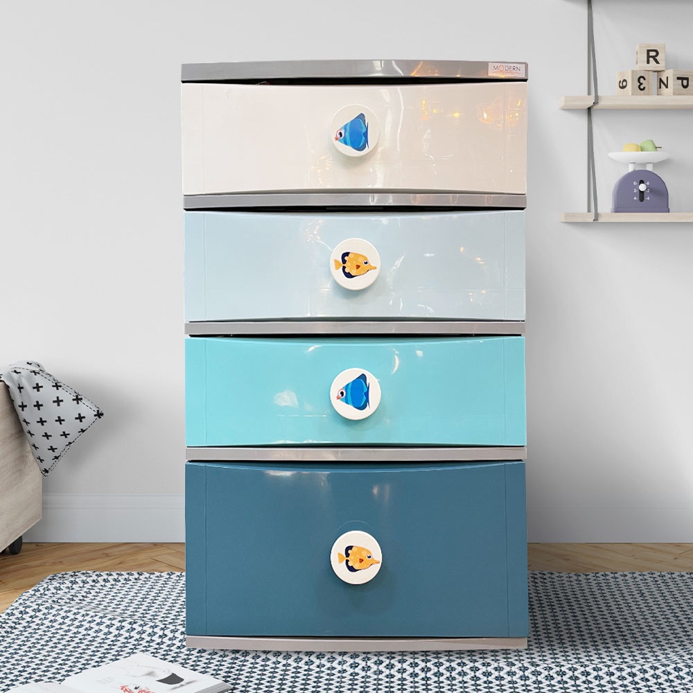 HomeBase STACKO Tủ nhựa 4 tầng B56 Ocean Thái Lan W57xD46xH97cm pha màu
