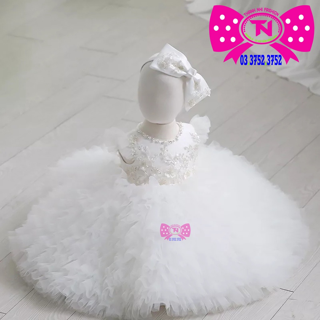 Váy Bé Gái Trắng Kết Cườm Hàng Thiết Kế Cao Cấp - Váy Công Chúa Thanh Nhi TN1742022001