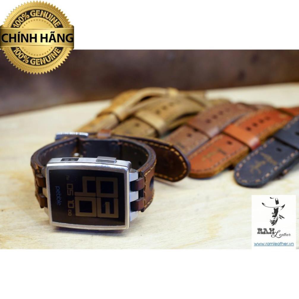 DÂY ĐỒNG HỒ PEBBLE STEEL DA BÒ THẬT RAM LEATHER - HÀNG CHÍNH HÃNG .