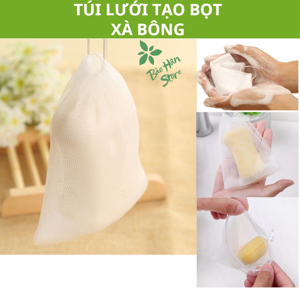 Túi Lưới Đựng Xà Bông Tắm Tạo Bọt Tiện Lợi, Túi Tạo Bọt Có Dây Rút Loại 2 Lớp Dày Dặn