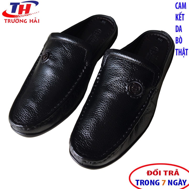 Dép Nam Bít Mũi Trường Hải Da Bò Thật Mềm Mại Màu Đen Thời Trang cao cấp TH119