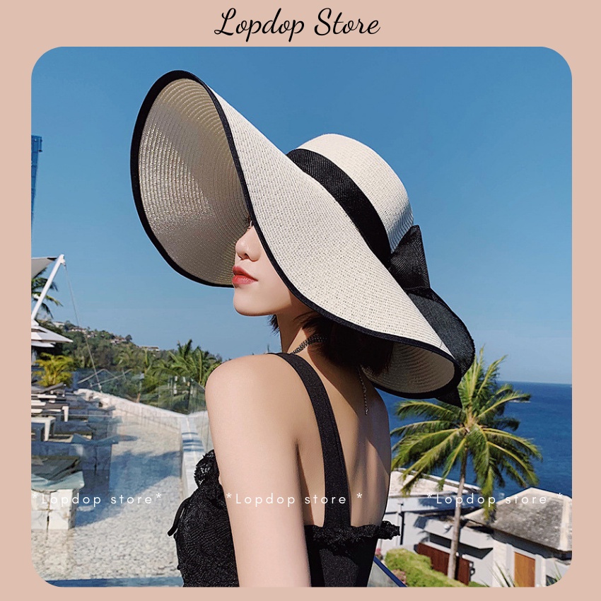 Mũ nón cói đi biển nữ vành lớn đai nơ phong cách vintage chống nắng –LOPDOP OFFICAL