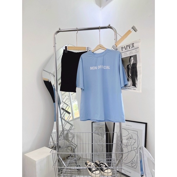 SET ÁO THUN XANH CHỮ MON QUẦN LEGGING ĐEN