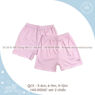 Bộ 2 Quần Cộc Petit Kẻ Hồng Nhạt Trắng NOUS (Size 3-6 Tháng Đến 12-18 Tháng)