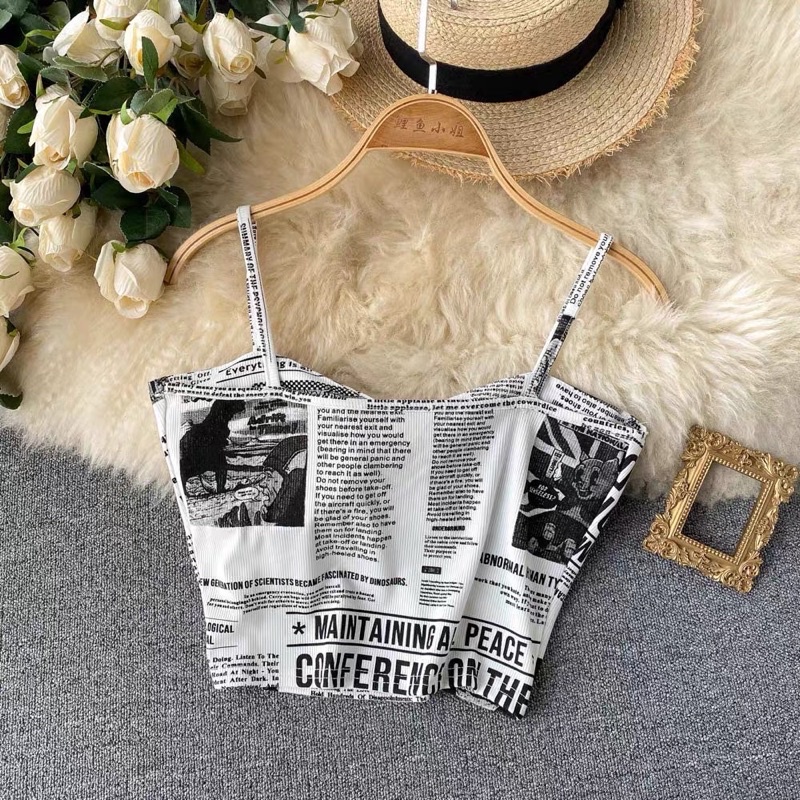 áo 2s 2 dây đệm ngực hoạ tiết chữ báo