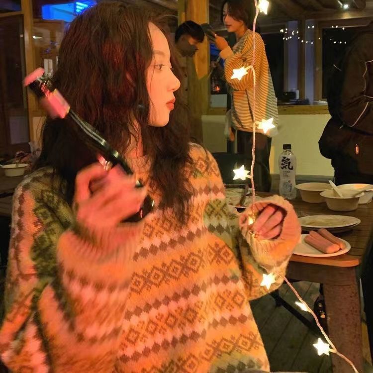 Áo Sweater Dáng Rộng Thiết Kế Hình Thoi Phong Cách Hồng Kông Thời Trang Mùa Đông 2022 Mới Cho Nữ