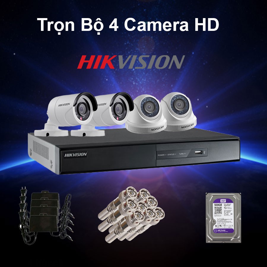 Trọn bộ 4 camera Hikvision HD 1M