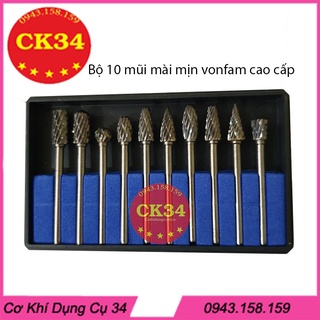 Bộ 10 mũi mài khắc làm lũa gỗ, kim loại bằng thép hợp kim vonfram