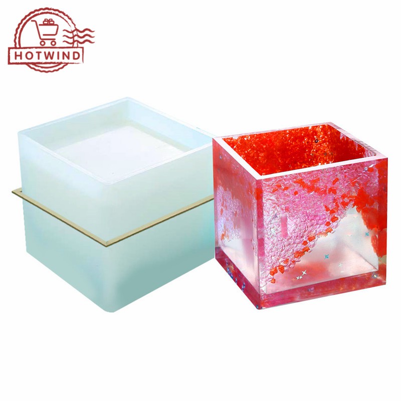 HW DIY Cube Resin Silicone Mold Flower Pot Pen Holder Mould
