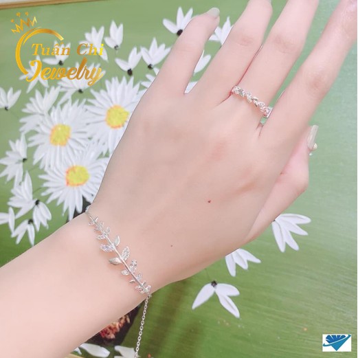 Set Bạc Nữ ⚡FREESHIP⚡ Lắc Tay Nữ Và Nhẫn Nữ Bạc Ta Hình Lá Nhẹ Nhàng, Tiểu Thư