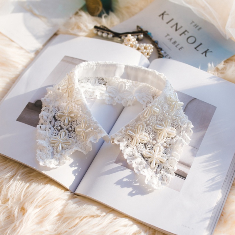 Vòng Cổ Ren Ngắn Đính Hạt Ngọc Trai Giả Phối Diềm Xếp Nếp Trang Trí Cho Nữ