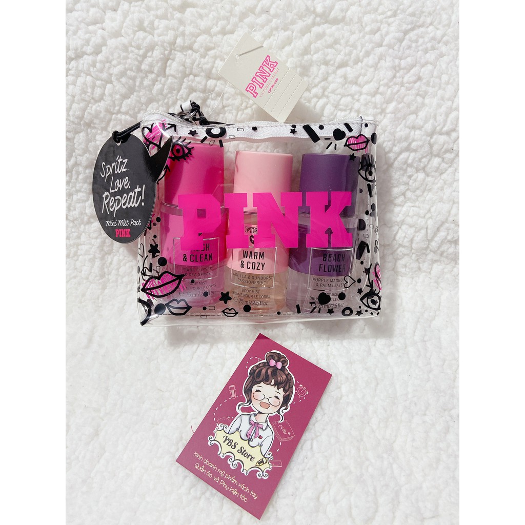 {Bill Mỹ} Pink Fresh & Clean, Warm & Cozy, Soft & Dreamy, Beach Flower Bộ 4 xịt Thơm Toàn Thân Victoria's Secret 75ml | BigBuy360 - bigbuy360.vn