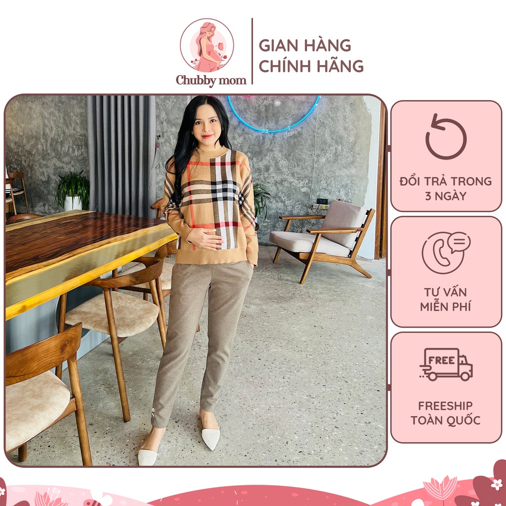 Quần bầu thu đông nỉ da cá dày dặn, quần nỉ bo gấu cao cấp thời trang cho bà bầu - CHUBBY MOM