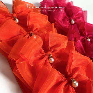 🎀 KẸP TÓC NƠ VOAN TIỂU THƯ DÀI PHỐI HẠT - [ Nhà Nấm handmade]