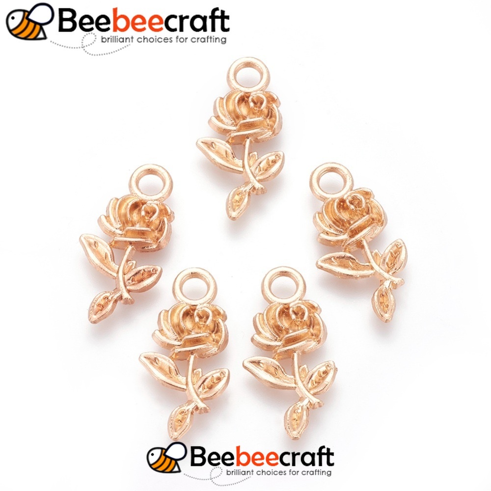 Bộ 2~50 Mặt Dây Chuyền Hợp Kim Men Men Hình Hoa Hồng Vàng/Vàng Hồng Làm Trang Sức Phong Cách Tây Tạng