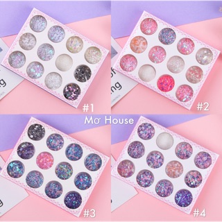 Set 12 Nhũ Mắt Kira Kira Bảng Màu Mới Phụ Kiện Make Up Cho Đôi Mắt Thêm Phần Nổi Bật, Có Thể Dán Móng Tay Mơ House