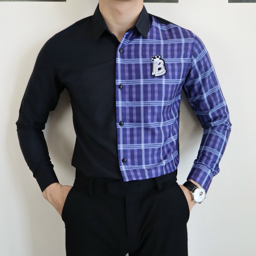 Áo Sơ Mi Lụa Nam Dài Tay Hàn Quốc Cao Cấp Đẹp Giá Rẻ In Thêu Mẫu Mới, Áo Sơ Mi Màu Đen Huyền Bí