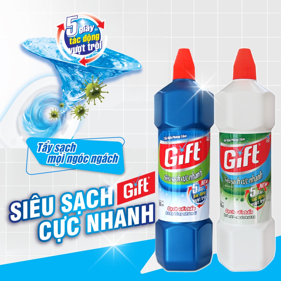 Tẩy toilet/bồn cầu Gift 900ml Bạc Hà tiết kiệm tẩy rửa siêu sạch nhà tắm toilet bồn cầu đa năng làm sạch nhanh