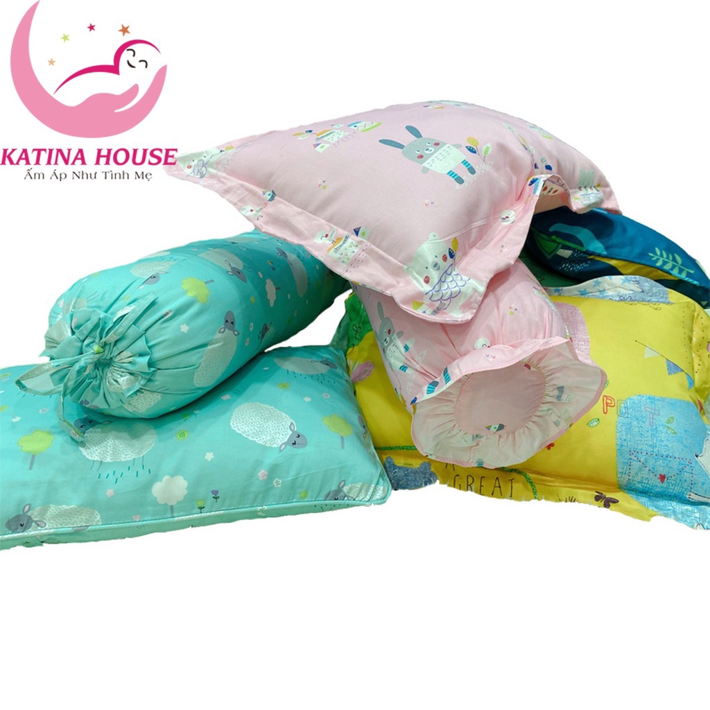 Bộ gối nằm gòn lông vũ cho bé, vải Cotton Satin Hàn Quốc êm mềm mát, giúp bé ngủ sâu ngủ ngon