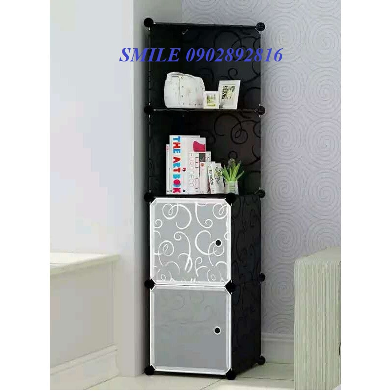 TỦ NHỰA LẮP GHÉP 4Ô KIỂU 2 XÉO ĐỂ ĐỒ TIỆN LỢI SÂU 47CM