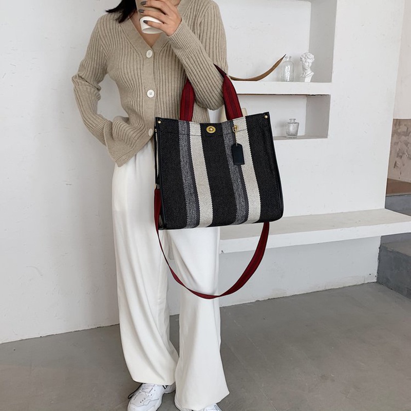 IELGY Túi Đeo Vai Vải Canvas Kẻ Sọc Thời Trang Cho Nữ