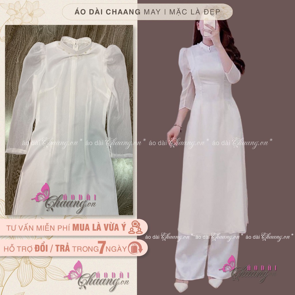 Áo dài cách tân nữ, áo dài 4 tà tay bồng lỡ lụa xước tơ ngọc đẹp