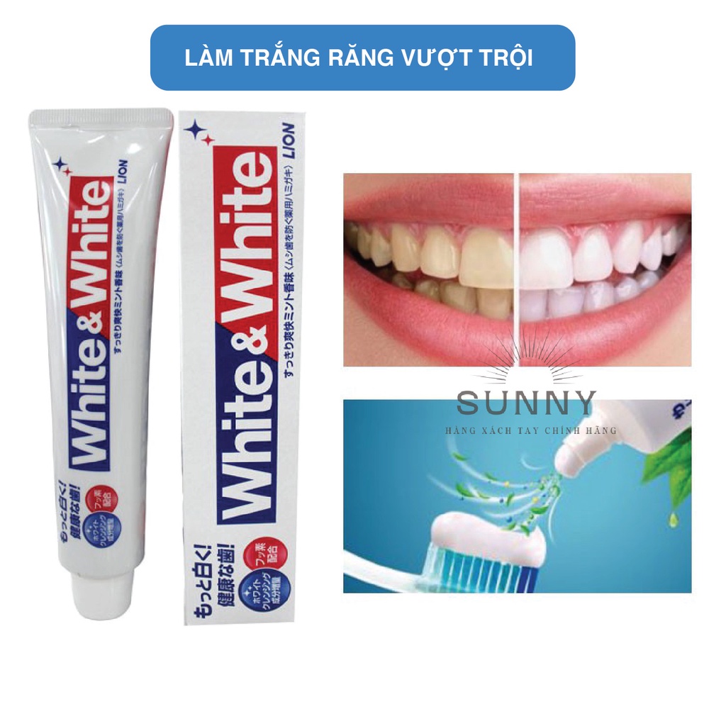 Kem đánh răng White &amp; White Lion nội địa Nhật Bản 150g làm trắng răng vượt trội