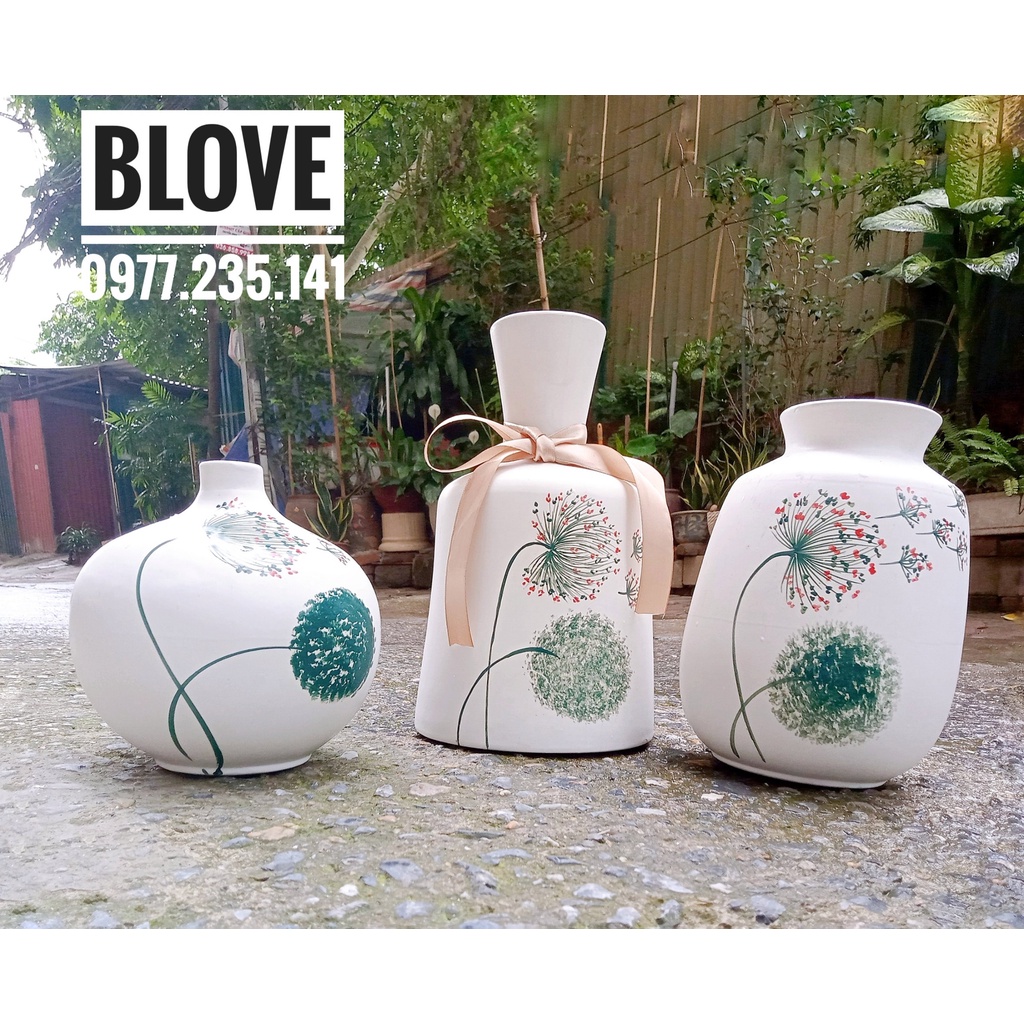 Quà tặng cao cấp, Bộ 3 Bình hoa bồ công anh,Gốm sứ bát tràng vẽ tay,Trang trí nhà cửa,decor,Quà tân gia, khai trương