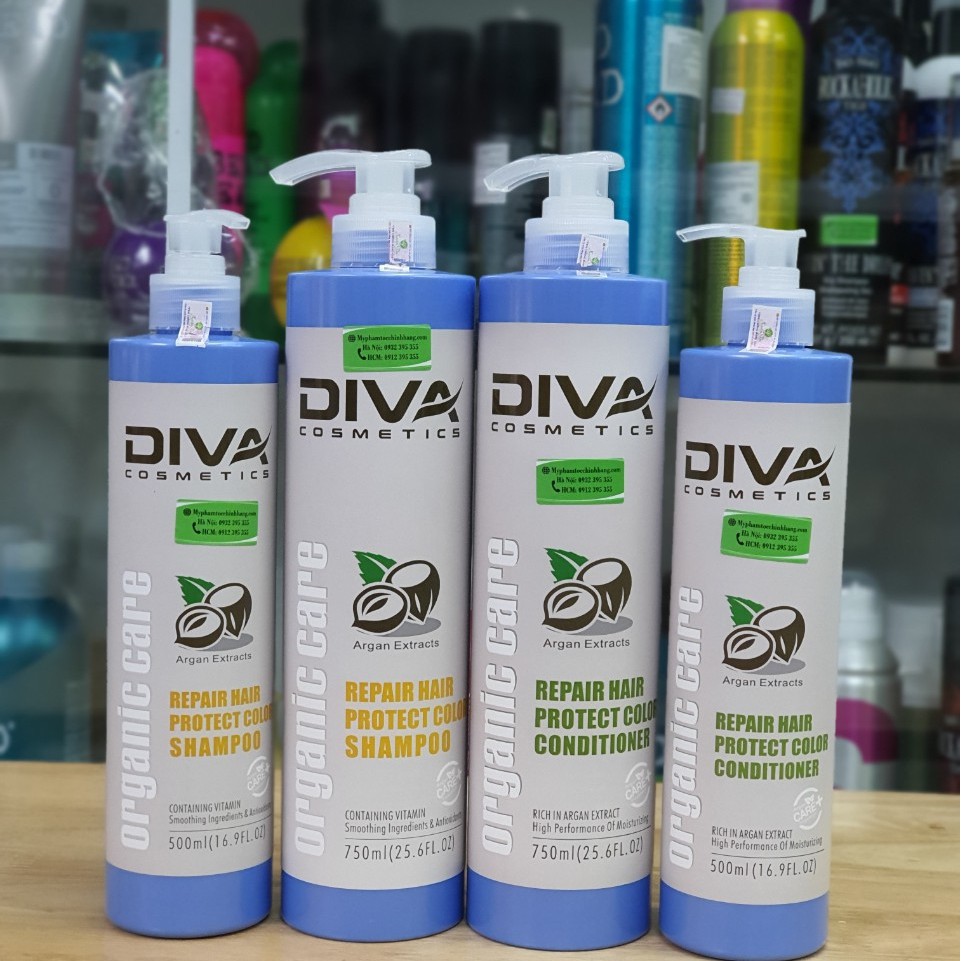 CẶP DẦU GỘI XẢ DIVA XANH 750ML CHÍNH HÃNG PHỤC HỒI HƯ TỔN VÀ GIỮ MÀU NHUỘM DIVA