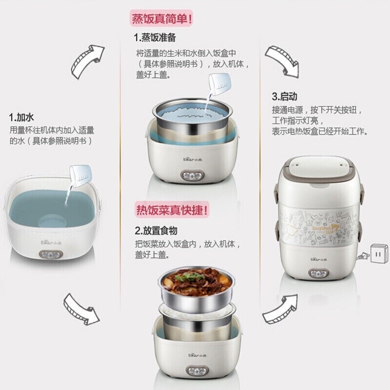 Hộp cơm điện văn phòng Tự Nấu - Hâm Nóng 2 IN1 tiện lợi- Nồi cơm điện mini