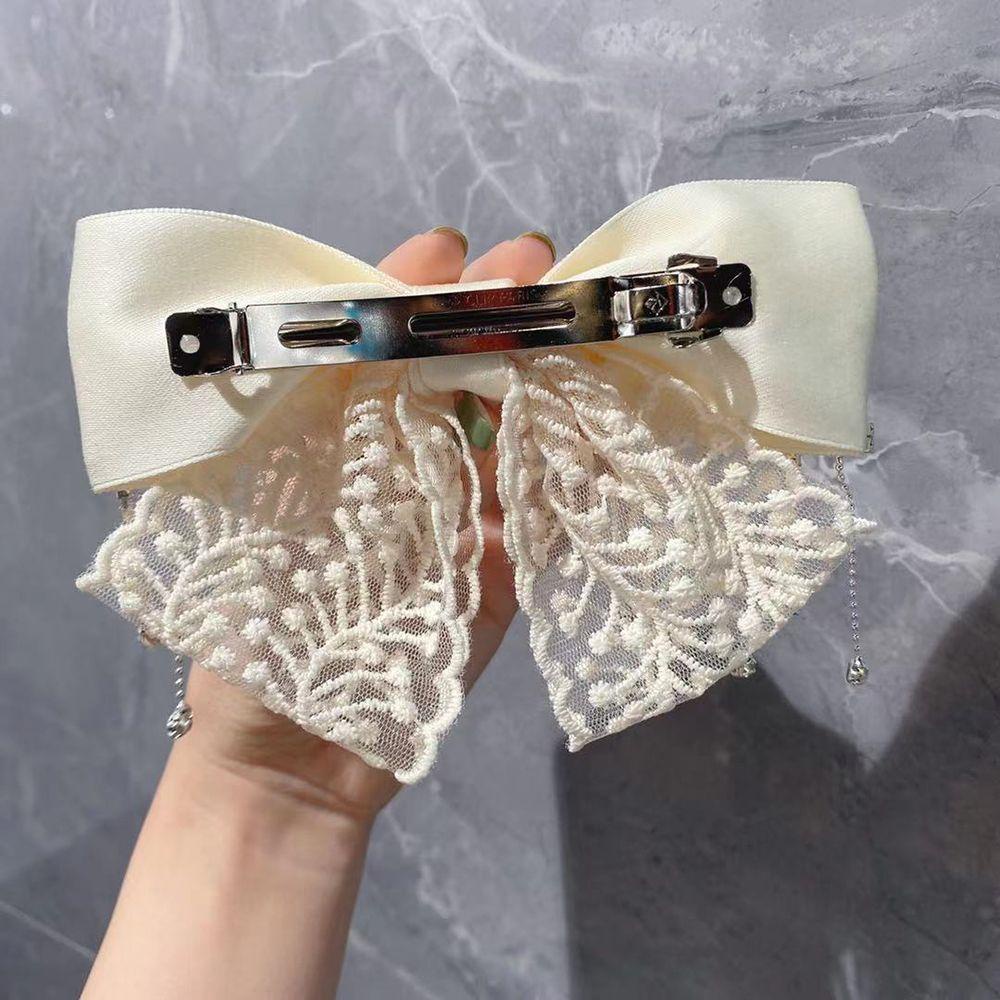 Kẹp Tóc Hình Nơ Phối Ren Phong Cách Retro Thanh Lịch|Kẹp Tóc Dây Xích Bằng Vải Thời Trang Dành Cho Nữ