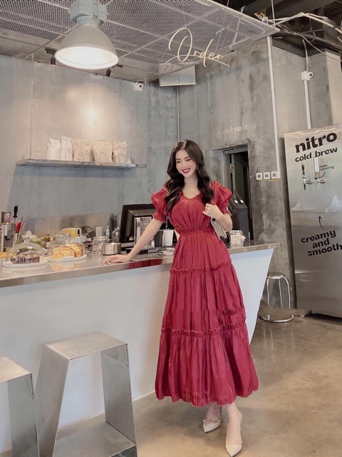 MAXI TƠ SỐNG CHÂN TẦNG TAY BỒNG HỞ LƯNG