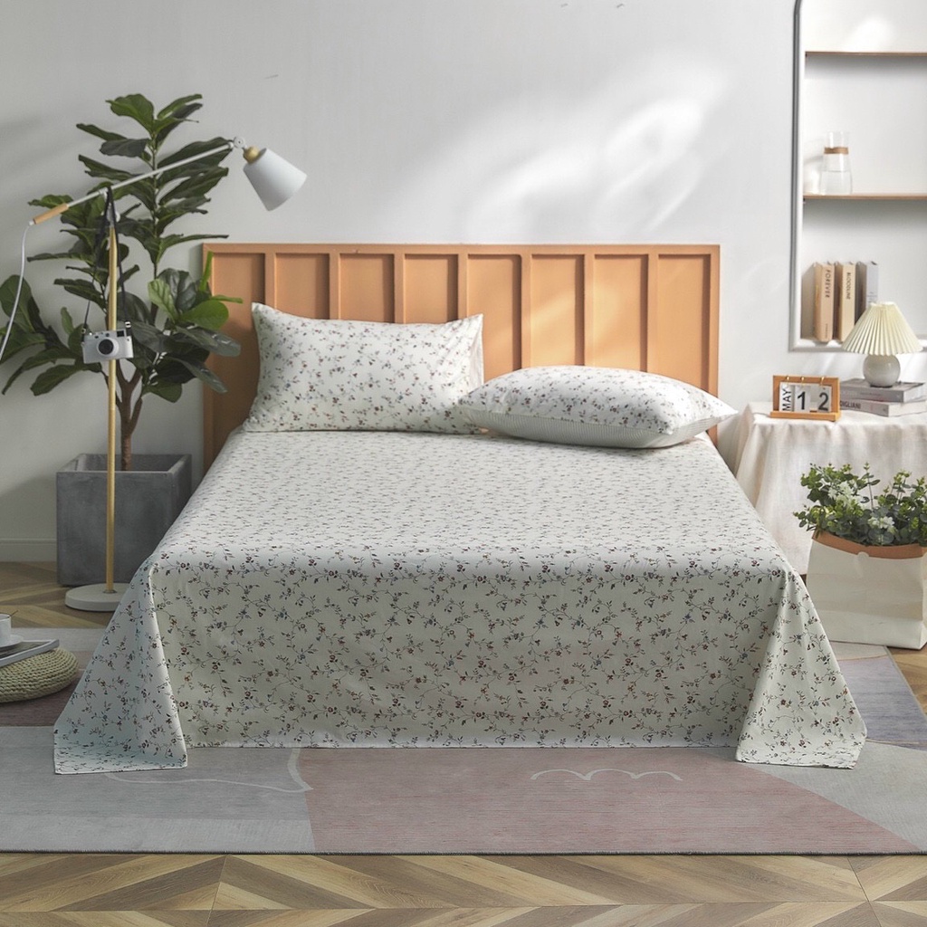 Bộ ga và 2 vỏ gối đầu Cotton nhập khẩu 100%( miễn phí bo chun)