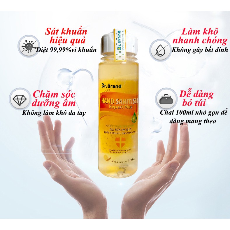 Nước rửa tay khô dạng gel Dr.Brand 100ml tiêu diệt nhanh vi khuẩn bảo vệ da tay hương cam quế và bạc hà dịu nhẹ