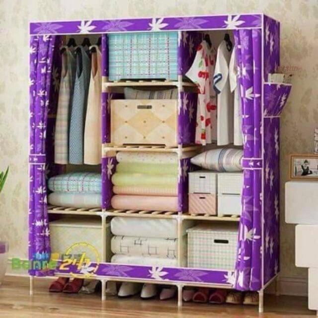 Tủ vải khung gỗ 3 buồng ảnh thật (hàng loại 1) | BigBuy360 - bigbuy360.vn