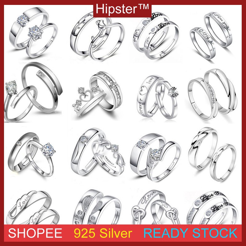 Cặp nhẫn hở phong cách Hàn Quốc đính đá zircon có thể điều chỉnh dành cho cặp đôi