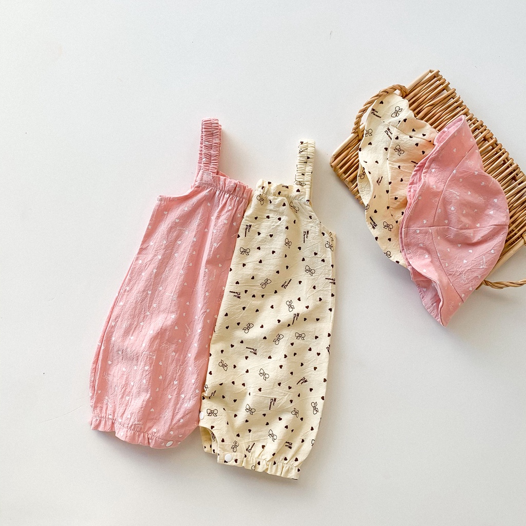 Set Áo Liền Quần Sát Nách Hoạ Tiết Hoa + Nón Xinh Xắn Thời Trang Mùa Hè Cho Bé Gái