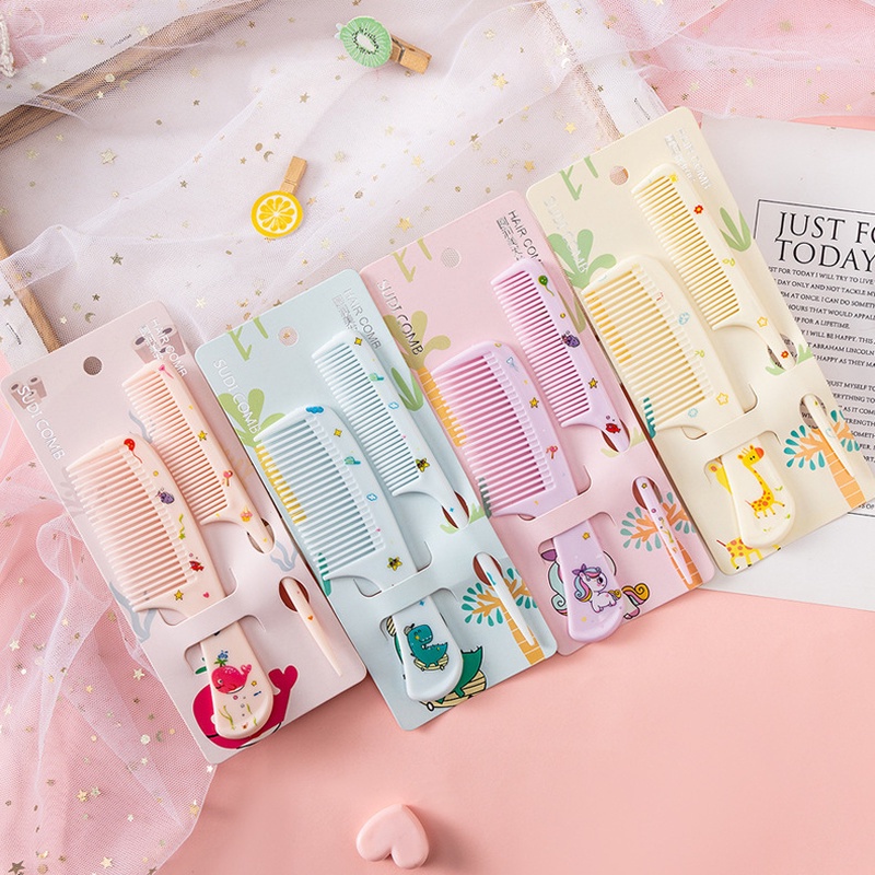 Set 2 Lược Acrylic Chống Tĩnh Điện Họa Tiết Hoạt Hình Phong Cách Hàn Quốc Cho Bé
