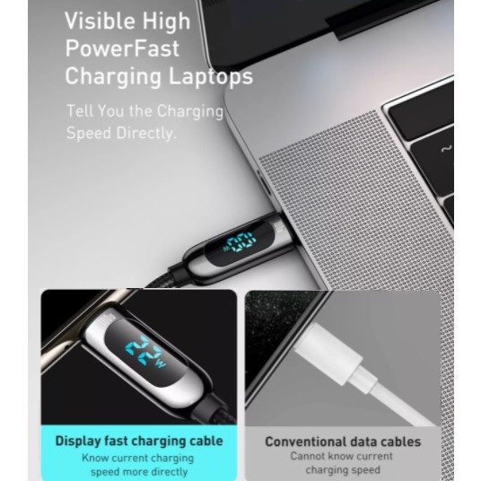 Cáp sạc nhanh Baseus C to C 100W màn LED, Cáp sạc nhanh 100W Baseus Display Fast Charging Data Cable Type C to C 100W