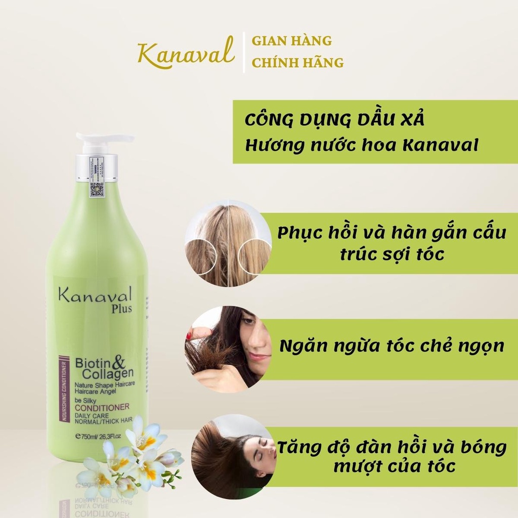 Cặp Dầu Gội Xả KANAVAL Hương Nước Hoa Ngăn Ngừa Gàu - Hỗ Trợ Giảm Rụng Tóc và Kích Thích Mọc Tóc 750ml x2