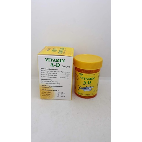 Vitamin A-D - Dược phẩm Hà Tây BỔ SUNG VITAMIN A VÀ D LỌ 100 VIÊN