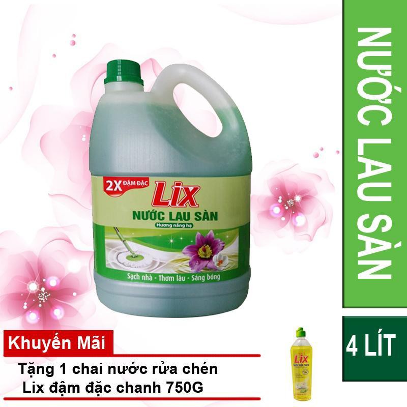 Nước lau sàn Lix hương Nắng Hạ 2X Đậm Đặc - 4L (tặng Nước rửa chén Lix Chanh - 750g)