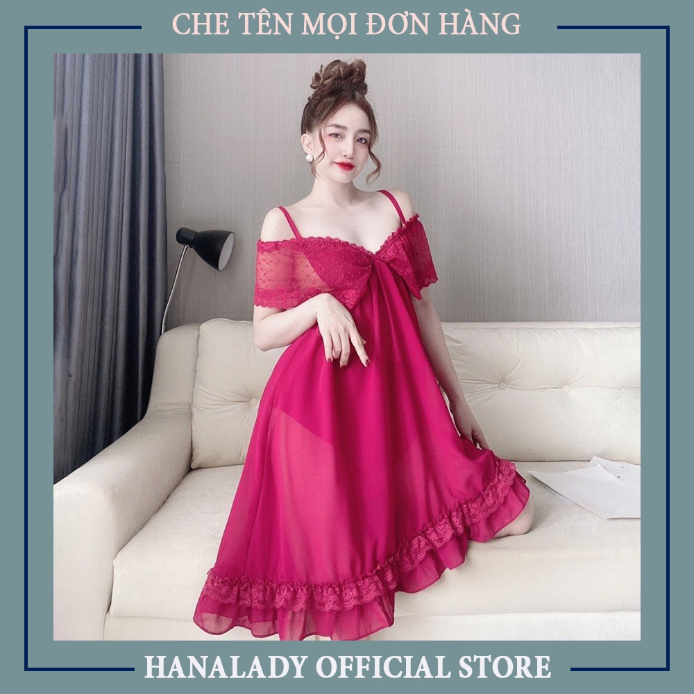 Váy ngủ nữ quyến rũ - Đầm ngủ chất liệu voan lụa cao cấp trễ vai gợi cảm V482
